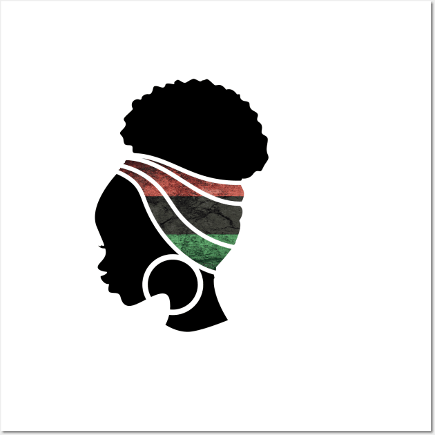Afro Hair Woman with Pan African Flag Headwrap Wall Art by dukito